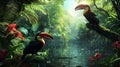 toucan birds in the jungle. selective focus. Royalty Free Stock Photo