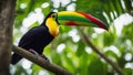 toucan on a branch toucan sitting branch forest green vegetation nature travel