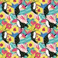 Toucan floral seamless pattern