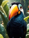 Toucan in the Jungle Anime, beautifully, huge-eyed, cute adorable wild animal poster