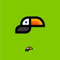 Toucan logo. Tropical bird emblem. Toucan flat icon, isolated on a green background. Royalty Free Stock Photo