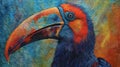 Colorful Parrot Batik Textile Painting With Distressed Texture Royalty Free Stock Photo