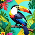 Toucan parrot tropical bird carved geometric artwork
