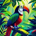 Toucan perching on branch, vibrant feathers in tropical forest. generative AI Royalty Free Stock Photo