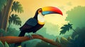 Vibrant Toucan Jungle Art: Animated Cartoon In Naturalistic Landscape