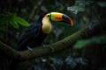 A toucan sits on a branch in the jungle Generative AI