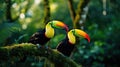 Toucan sitting on the branch in the forest