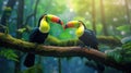 Toucan sitting on the branch in the forest