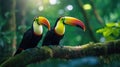 Toucan sitting on the branch in the forest