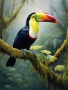 Toucan sitting on a branch in the rainforest. Generative AI