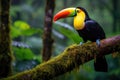 Toucan sitting on a branch in the rainforest. Generative AI