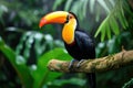Toucan sitting on a branch in the rainforest. Generative AI