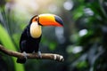 Toucan sitting on a branch in the rainforest. Generative AI