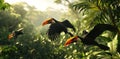 toucans flying in jungle