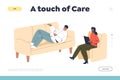 Touch of care concept of landing page with patient talking to psychologist Royalty Free Stock Photo