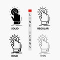 touch, click, hand, on, start Icon in Thin, Regular, Bold Line and Glyph Style. Vector illustration