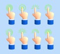 Touch or click icon design. 3D hand pointing icon design. Pointing gesture, tap screen, choose button. Vector 3d illustration