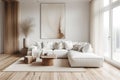 Contemporary Elegance: Scandinavian White Sofa Set in a Modern Living Room. Generative AI