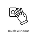 Touch with four fingers icon. Trendy modern flat linear vector T