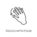 Touch with four fingers linear icon. Modern outline Touch with f