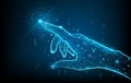 Touch the future low poly hand wireframe. Vector polygonal image in form of starry sky or space, consisting of points Royalty Free Stock Photo