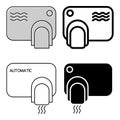 Touch less hand dryer. Wash hands safety concept. Automatic machine with sensor. Set of wall mounted hand dryers. Outline icon. Royalty Free Stock Photo