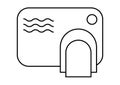 Touch less hand dryer. Wash hands safety concept. Automatic machine with sensor. Wall mounted hand dryer. Outline icon. Editable Royalty Free Stock Photo