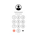 Touch ID or enter passcode, password, interface. Pass code smartphone back icon on isolated white background. EPS 10 vector