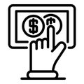 Touch money tablet icon, outline style