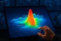 Interactive Touch Panel with Glowing 3D Heatmap in Digital Data War Room Royalty Free Stock Photo