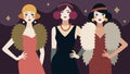 A touch of retro glam with sequined flapper dresses and fur stoles reminiscent of the 50s Hollywood starlets.. Vector