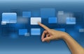 Touch screen button hand finger blue display for background- 3d rendering Royalty Free Stock Photo