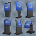 Touch screen computer terminals, lcd standing monitor of information kiosks vector set Royalty Free Stock Photo
