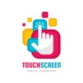 Touch screen finger - concept business logo template. Human hand on surface display. Digital technology sign. Royalty Free Stock Photo