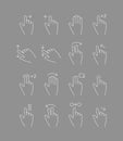 Touch screen gestures. Hands signs touch mobile devices multi drop scrolling vector line icon Royalty Free Stock Photo