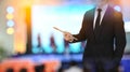 Touch screen in hand businessman in the meeting room. Connection Royalty Free Stock Photo