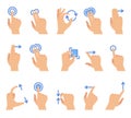 Touch screen hand gestures. Touching screen devices communication, drag using finger gesture for apps interface vector
