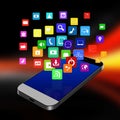 Touch screen mobile phone with colorful application icons,cell p Royalty Free Stock Photo