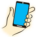 Touch screen mobile phone in women hand