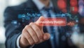 Touching Diverse Portfolio Button Man in Suit with Financial Data Overlay