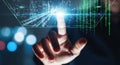 Touching future technology digital network futuristic interface glowing finger Royalty Free Stock Photo