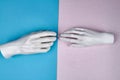 Touching of mannequin hands. Royalty Free Stock Photo