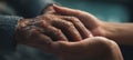 The touching moment of connection between aging hands and a younger touch. AI generated image Royalty Free Stock Photo