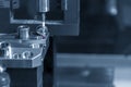 The touching probe attach on CNC machine calibration process.