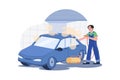 Touchless Car Wash Illustration concept. A flat illustration isolated on white background Royalty Free Stock Photo