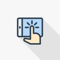 Touchscreen action, click, tap thin line flat color icon. Linear vector symbol. Colorful long shadow design. Royalty Free Stock Photo