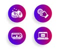 Touchscreen gesture, Bus tour and Bitcoin icons set. E-mail sign. Click hand, Transport, Cryptocurrency coin. Vector