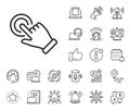 Touchscreen gesture line icon. Click hand sign. Push action. Place location, technology and smart speaker. Vector Royalty Free Stock Photo