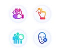 Touchscreen gesture, Search people and Clapping hands icons set. Problem skin sign. Swipe, Find employee, Clap. Vector