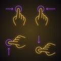 Touchscreen gestures neon light icons set
